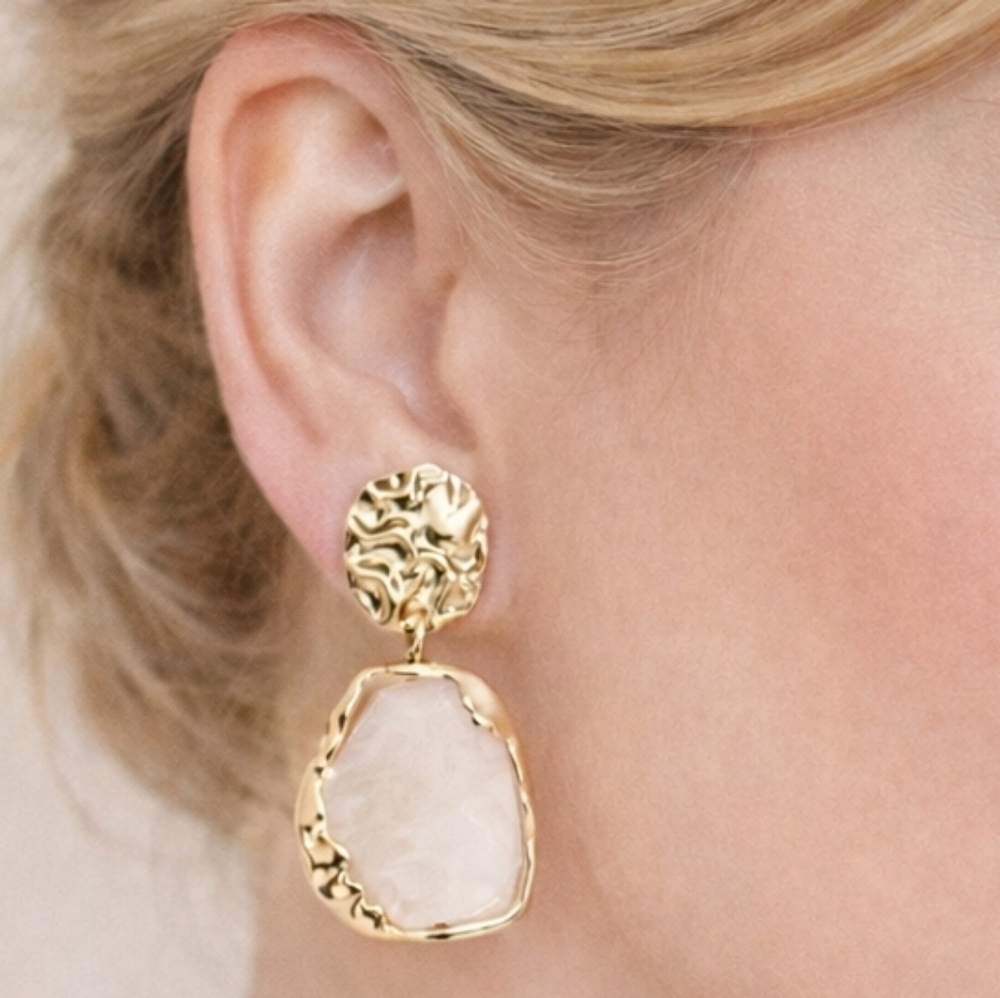 Gold statement earrings Boho dangle white stone Clean girl Jewelry 💖2/$30